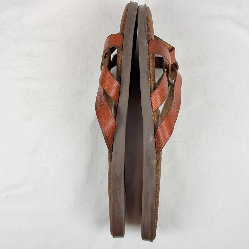 Vtg GH Bass Sunjuns Beach Bum Mens 12M Tan Leather Thong Sandals Brazil Classic